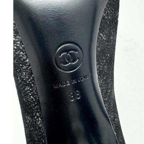 Chanel Pearl Heel CC logo Victorian Lace Up Ankle Boots black silver size 38 - Picture 12 of 14